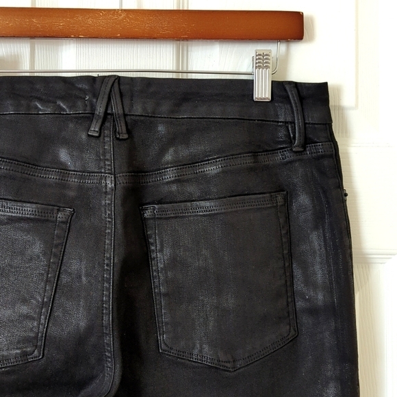 Good American Good Classic High Rise Ankle Cropped Coated Denim Jeans Black 14 - Picture 12 of 14
